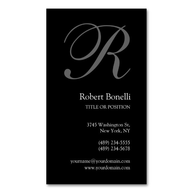 Schwarz-weiß-Grau-Monogramm Minimalistisch Moderne Magnetische Visitenkarte (Vorderseite Vertikal)