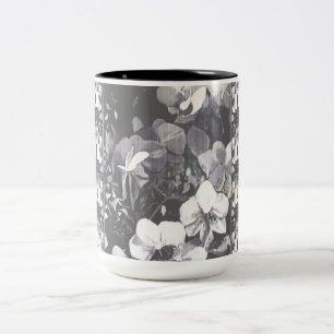Schwarz, weiß, grau, multi Blumen des Zweifarbige Tasse