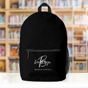 Schwarz Weiß Grau Schrift Monogramm Name Bedruckter Rucksack