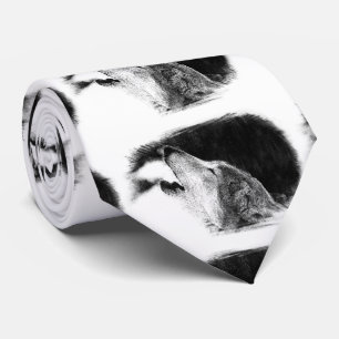 Schwarz-Weiß-Grau-Wolf-Kunstwerk Krawatte
