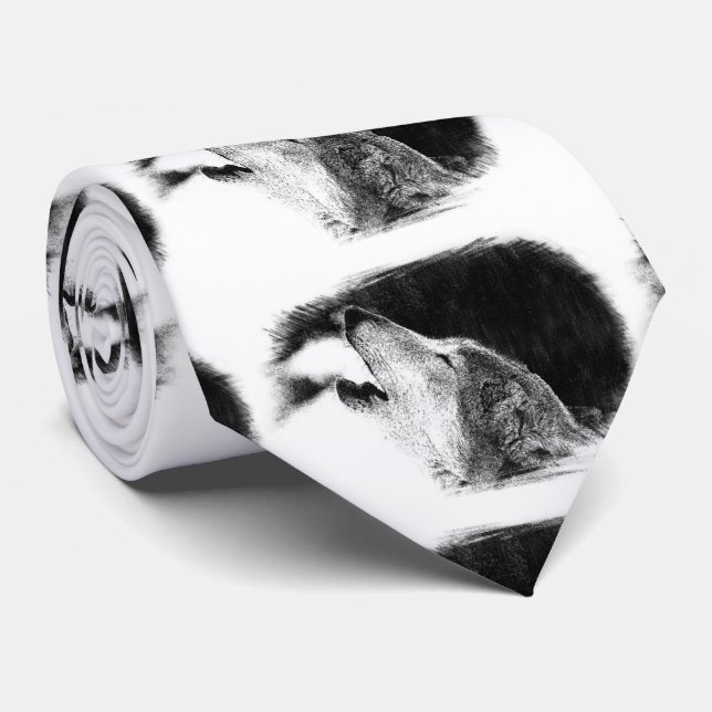 Schwarz-Weiß-Grau-Wolf-Kunstwerk Krawatte (Gerollt)