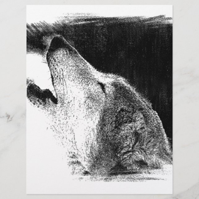 Schwarz-Weiß-Grau-Wolf-Sketch (Vorderseite)