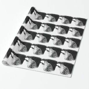 Schwarz-Weiß-Grau-Wolf-Sketch Geschenkpapier
