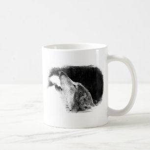 Schwarz-Weiß-Grau-Wolf-Sketch Kaffeetasse
