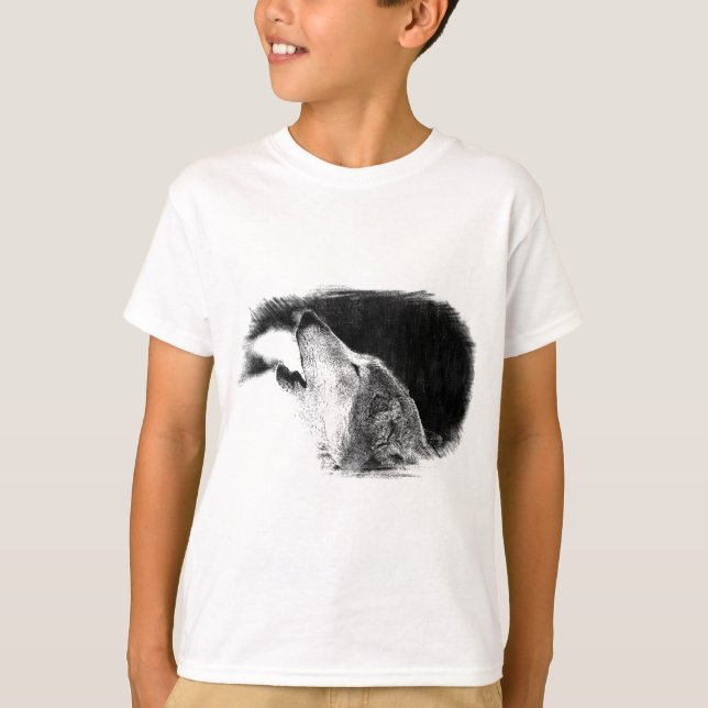Schwarz-Weiß-Grau-Wolf-Sketch T-Shirt (Vorderseite)