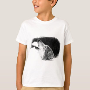 Schwarz-Weiß-Grau-Wolf-Sketch T-Shirt