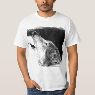 Schwarz-Weiß-Grau-Wolf-Sketch T-Shirt