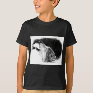 Schwarz-Weiß-Grau-Wolf-Sketch T-Shirt