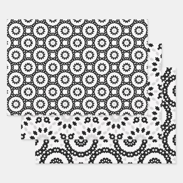 Schwarz-weiß-graue Mosaik-Boho Geometrische Muster Geschenkpapier Set (Set)