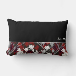 Schwarz-weiß Graue und rote Blüte | Monogramm Lendenkissen