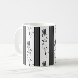 Schwarz-weiß-graue vintage gestreift mit Rosen Kaffeetasse
