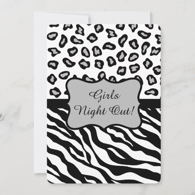 Schwarz-weiß Graue Zebra Leopard Girls Night Out Einladung (Vorderseite)