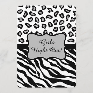 Schwarz-weiß Graue Zebra Leopard Girls Night Out Einladung