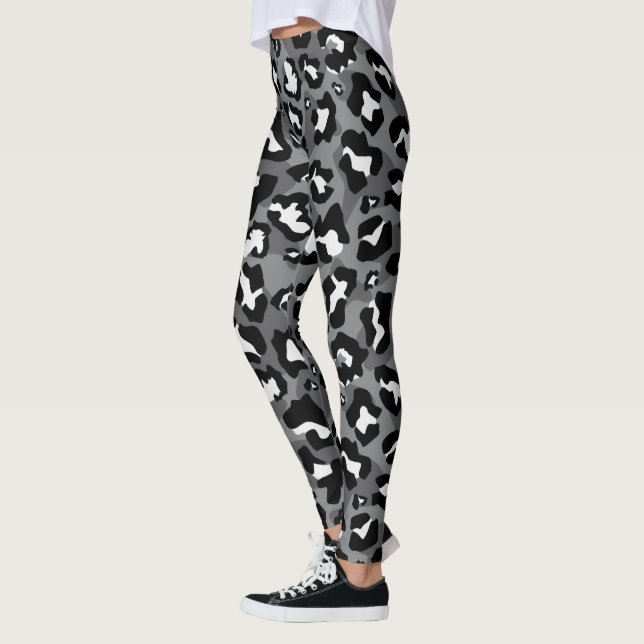 Schwarz, Weiß, Grauleopard Leggings (Links)