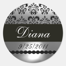 SCHWARZ-WEISS GRAY DAMASK RUNDER AUFKLEBER