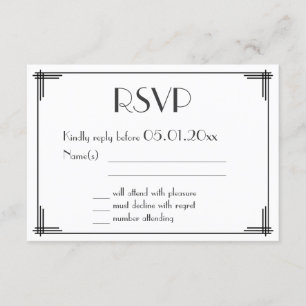 Schwarz-weiß Great Gatsby Art Deco Wedding RSVP Karte