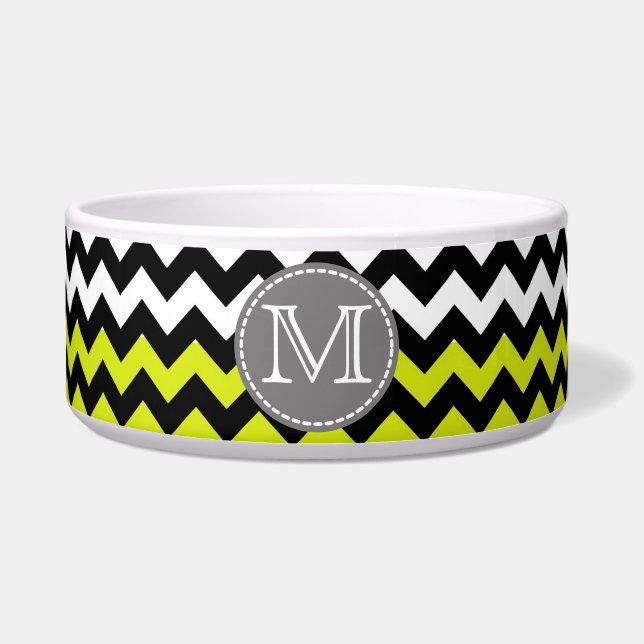 Schwarz-weiß Green Zickzack Zigzag Monogram Napf (Vorderseite)