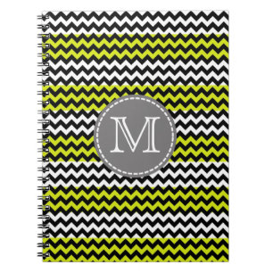 Schwarz-weiß Green Zickzack Zigzag Monogram Notizblock