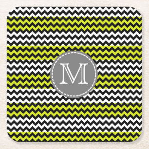 Schwarz-weiß Green Zickzack Zigzag Monogram Rechteckiger Pappuntersetzer