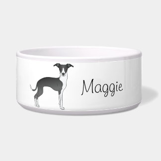 Schwarz-Weiß-Greyhound mit Individuelle Name Napf