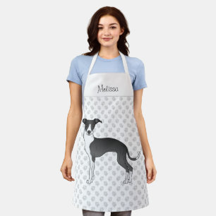 Schwarz-Weiß-Greyhound mit Individuelle Name Schürze