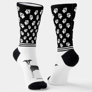 Schwarz-Weiß-Greyhound mit Namen und Pasten Socken
