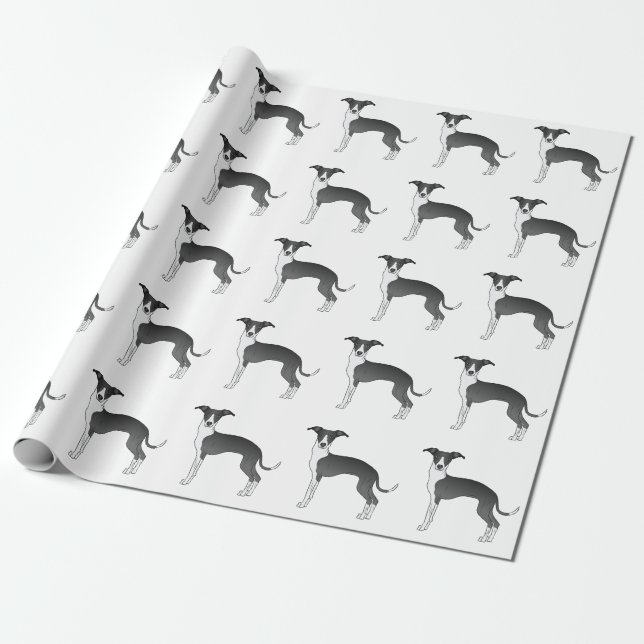 Schwarz-Weiß-Greyhound-Niedlich-Hundsmuster Geschenkpapier (Ungerollt)