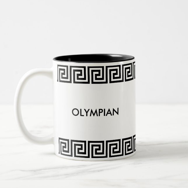 Schwarz-Weiß-Griechisches Muster Personalisiert Zweifarbige Tasse (Links)