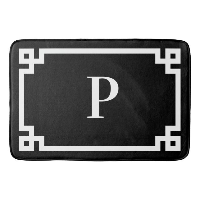 Schwarz-Weiß-Grieß-Rahmen-Monogramm groß Badematte (Vorderseite)
