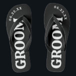Schwarz-Weiß-Groom-Hochzeitsflacken Flip Flops<br><div class="desc">Diese Flip-Flops sind perfekt für den bald kommenden Groom! Passen Sie Ihren Hochzeitstag an.</div>