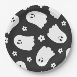 Schwarz-Weiß-Groovy-Geist und Blume Pappteller