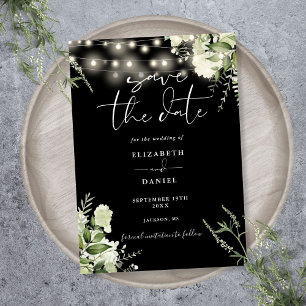 Schwarz-Weiß-Grün-Lichter Hochzeit Save The Date
