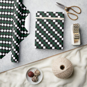 Schwarz Weiß Grün Schachbrett Kariert Geschenkpapier