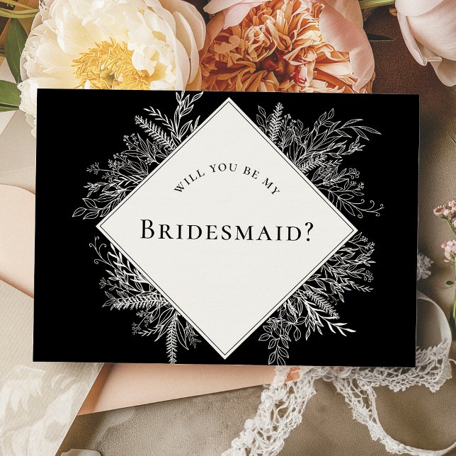 Schwarz-Weiß-Grüne Bridesmaid-Vorschlagskarte Einladung (Von Creator hochgeladen)