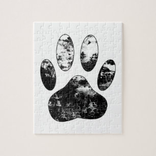 Schwarz-Weiß-Grunge Dog Paw Print