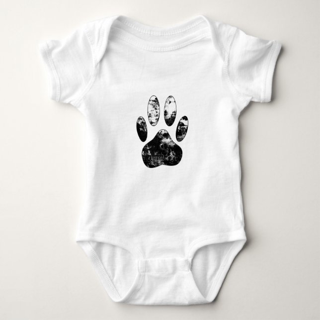 Schwarz-Weiß-Grunge Dog Paw Print Baby Strampler (Vorderseite)