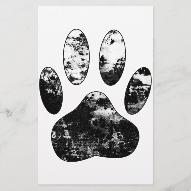 Schwarz-Weiß-Grunge Dog Paw Print Briefpapier (Vorderseite)