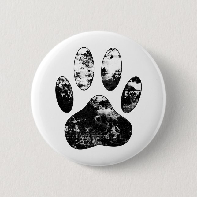 Schwarz-Weiß-Grunge Dog Paw Print Button (Vorderseite)
