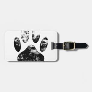 Schwarz-Weiß-Grunge Dog Paw Print Gepäckanhänger