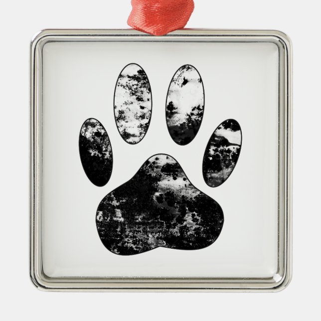 Schwarz-Weiß-Grunge Dog Paw Print Ornament Aus Metall (Vorne)