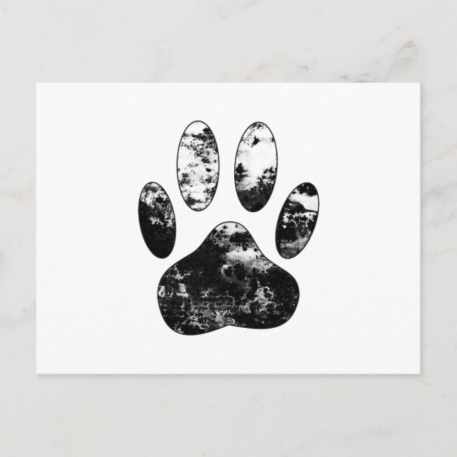 Schwarz-Weiß-Grunge Dog Paw Print Postkarte (Vorderseite)
