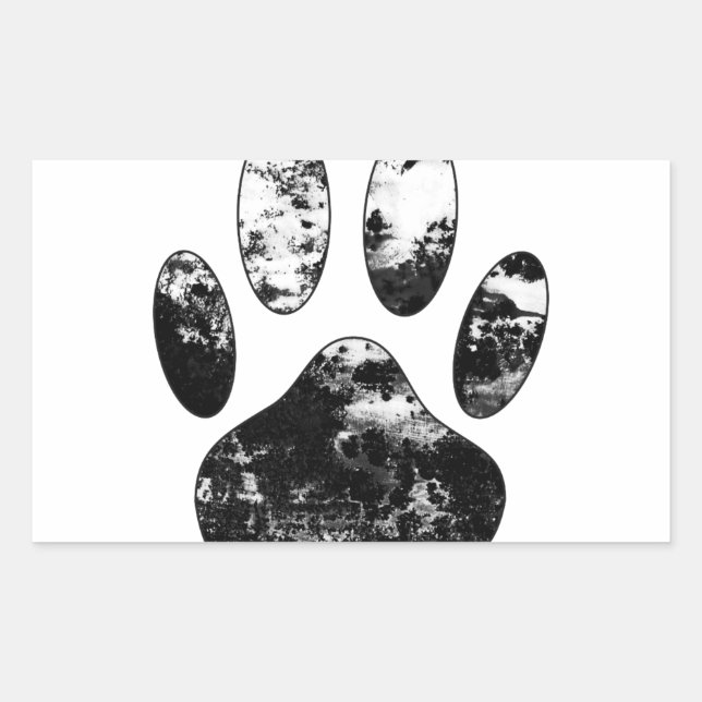 Schwarz-Weiß-Grunge Dog Paw Print Rechteckiger Aufkleber (Vorderseite)