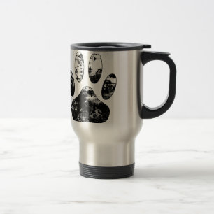 Schwarz-Weiß-Grunge Dog Paw Print Reisebecher