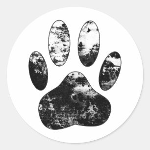 Schwarz-Weiß-Grunge Dog Paw Print Runder Aufkleber