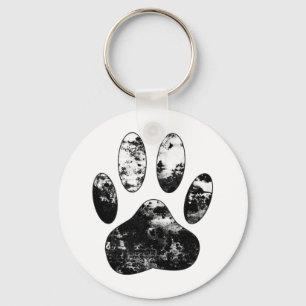Schwarz-Weiß-Grunge Dog Paw Print Schlüsselanhänger