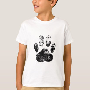 Schwarz-Weiß-Grunge Dog Paw Print T-Shirt