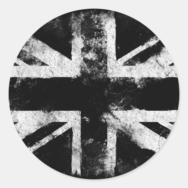 Schwarz-Weiß-Grunge UK Runder Aufkleber (Vorderseite)