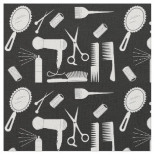 Schwarz-Weiß-Haarstylist-Muster Stoff