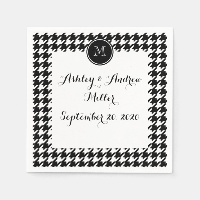 Schwarz-Weiß-Hahnentrittmuster für Ihre Monogramm Serviette (Vorderseite)