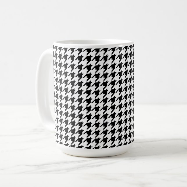 Schwarz-Weiß-Hahnentrittmuster Kaffeetasse (Vorderseite Links)